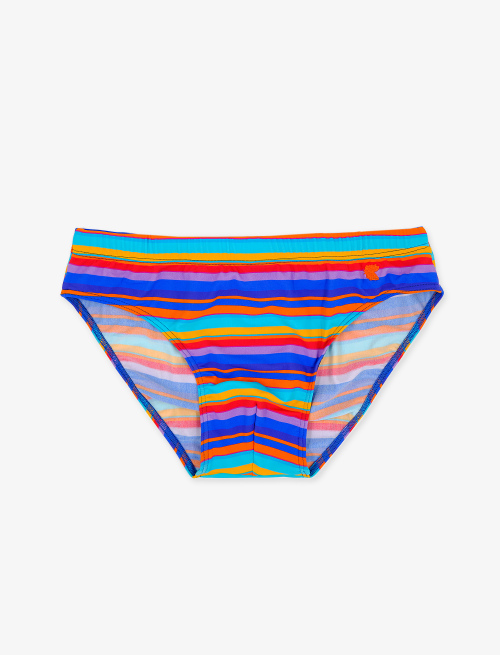 Men's Aegean blue polyamide swimming briefs with multicoloured stripes - Beachwear | Gallo 1927 - Official Online Shop