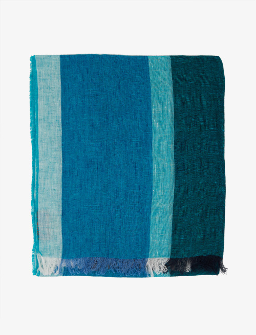 Unisex blue wave linen scarf with vertical stripes - Accessories | Gallo 1927 - Official Online Shop