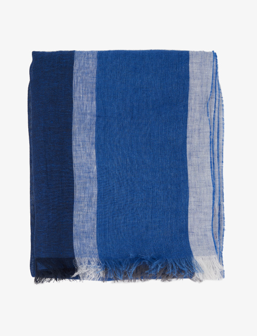 Unisex Aegean see blue linen scarf with vertical stripes - Accessories | Gallo 1927 - Official Online Shop