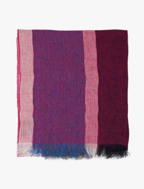 Unisex cyclamen linen scarf with vertical stripes - Accessories | Gallo 1927 - Official Online Shop