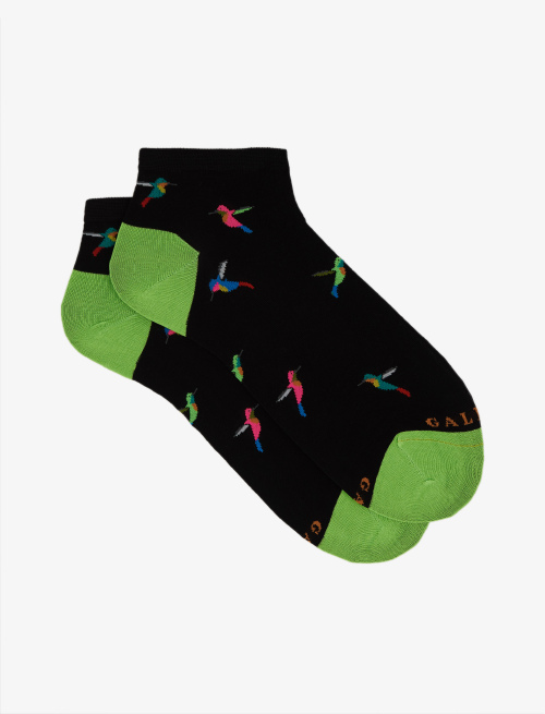 Women's black cotton ankle socks with bird pattern - Woman | Gallo 1927 - Official Online Shop