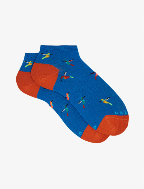 Women's Aegean see blue cotton ankle socks with bird pattern - Socks | Gallo 1927 - Official Online Shop