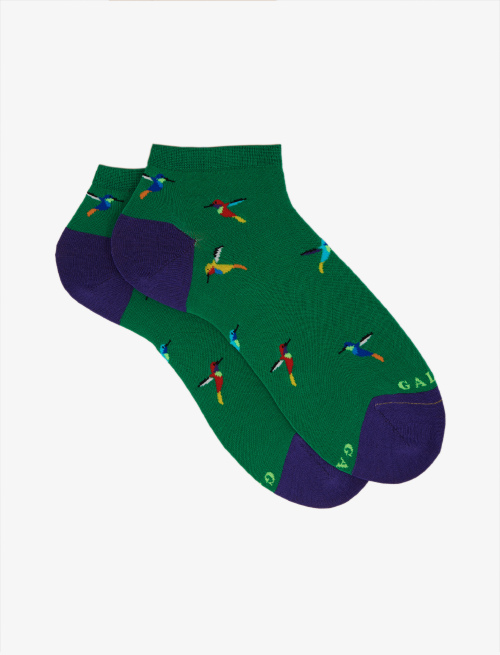 Women's green clover cotton ankle socks with bird pattern - Woman | Gallo 1927 - Official Online Shop