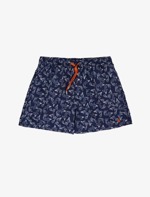Men's royal blue polyester swimming shorts with koi carp pattern - Swimwear | Gallo 1927 - Official Online Shop