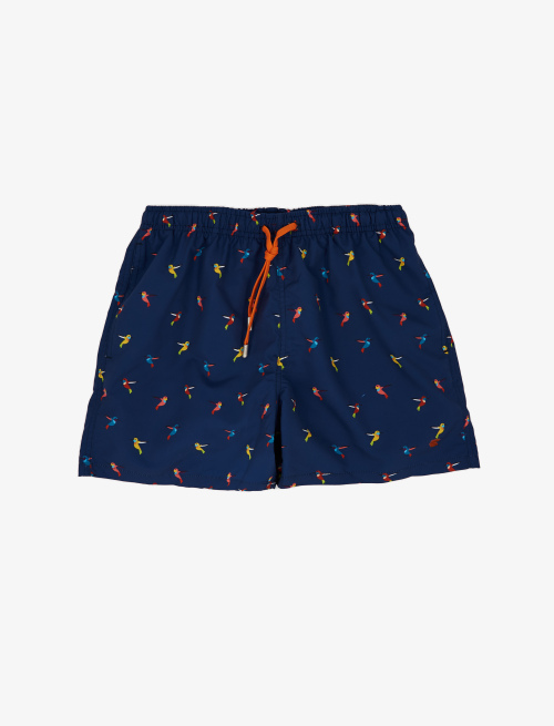 Men's royal blue polyester swimming shorts with bird pattern - Past Season | Gallo 1927 - Official Online Shop