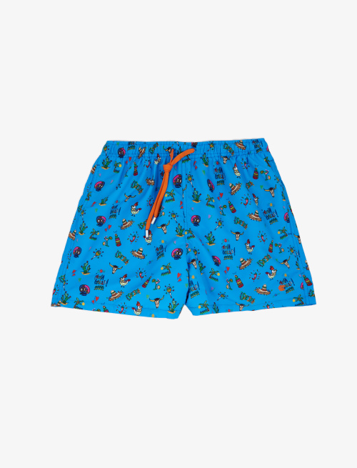 Men's turquoise polyester swimming shorts with siesta pattern - Past Season | Gallo 1927 - Official Online Shop