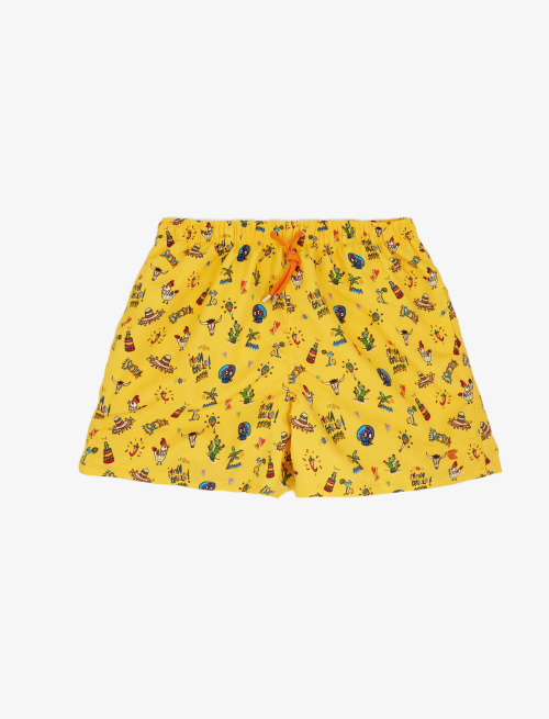 Men's polenta yellow polyester swimming shorts with siesta pattern - Swimwear | Gallo 1927 - Official Online Shop