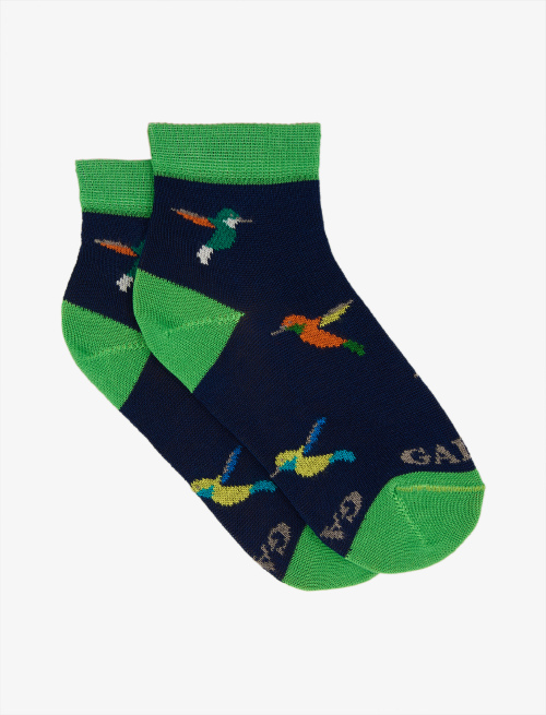 Kids's royal blue light cotton sneaker socks with bird pattern - Socks | Gallo 1927 - Official Online Shop