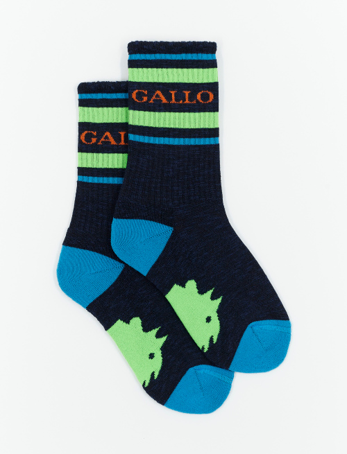 Kids' short blue cotton terry cloth socks with Gallo writing - Socks | Gallo 1927 - Official Online Shop