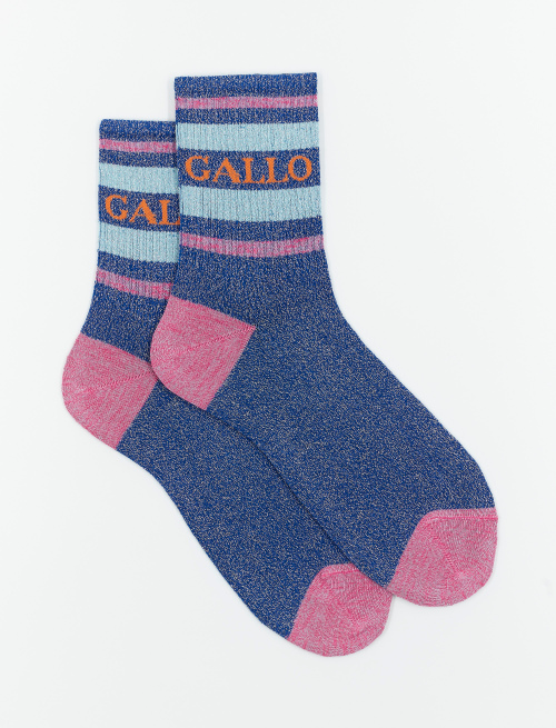 Women's short cobalt blue cotton and lurex socks with Gallo writing - Athleisure | Gallo 1927 - Official Online Shop