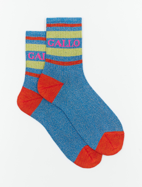 Women's short aegean blue cotton and lurex socks with Gallo writing - Athleisure | Gallo 1927 - Official Online Shop