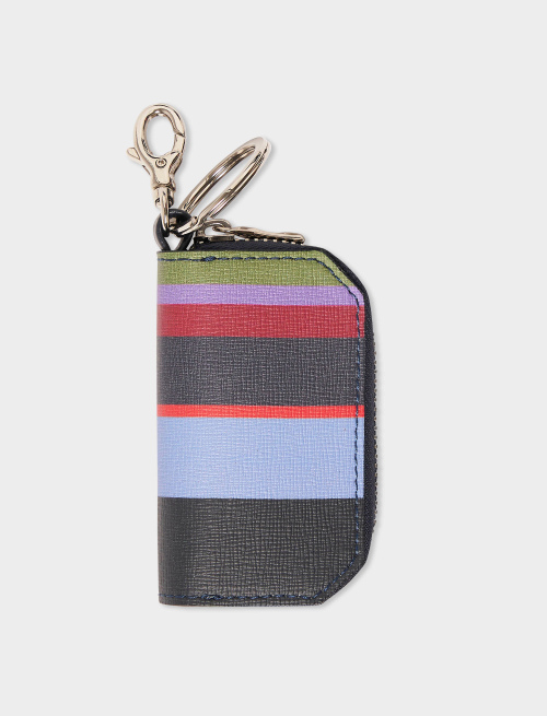 Unisex blue leather keychain with multicoloured stripes - Small leather goods | Gallo 1927 - Official Online Shop