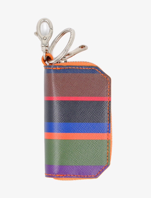 Unisex royal blue leather keychain with multicoloured stripes - Gift ideas | Gallo 1927 - Official Online Shop