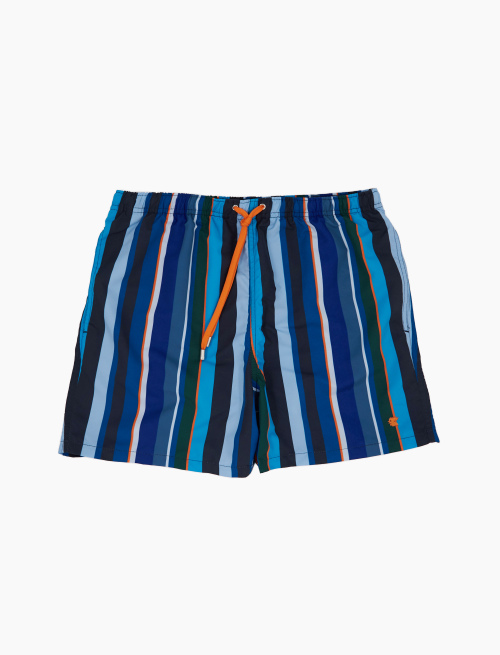 Men's ocean blue polyester swimming shorts with multicoloured strieps - Swimwear | Gallo 1927 - Official Online Shop