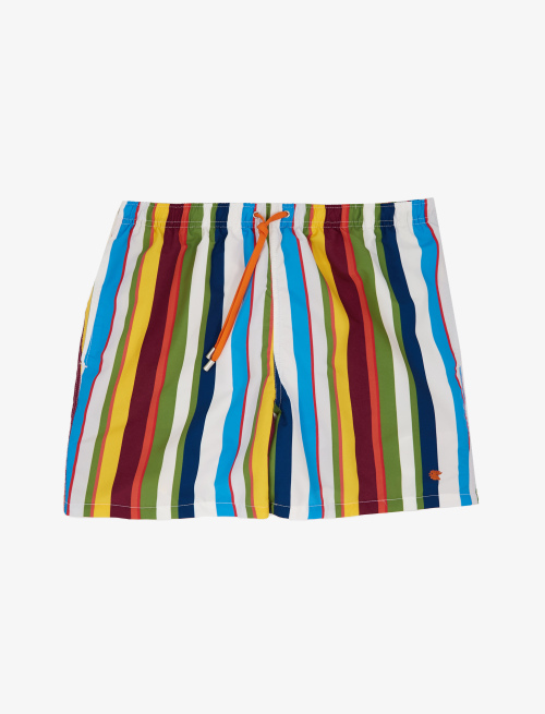 Men's white polyester swimming shorts with multicoloured stripes - Swimwear | Gallo 1927 - Official Online Shop