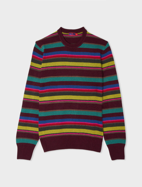 Men's burgundy wool, viscose and cashmere crew-neck with multicoloured stripes - Clothing | Gallo 1927 - Official Online Shop