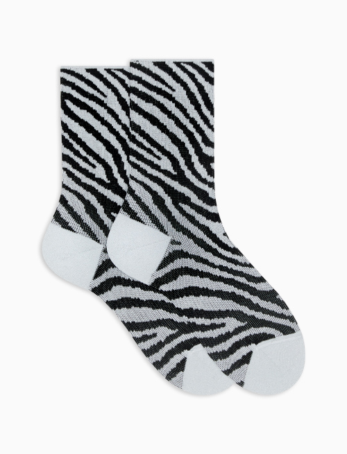 Women's short white cotton and lurex socks with zebra pattern - Woman | Gallo 1927 - Official Online Shop