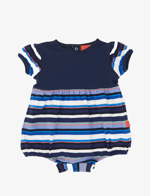 Kids' puffed royal blue cotton romper with multicoloured stripes - Clothing | Gallo 1927 - Official Online Shop