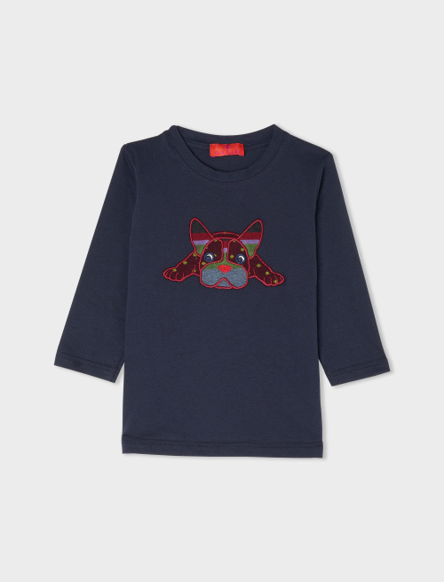 Kids' plain royal cotton T-shirt with embroidered bulldog - Clothing | Gallo 1927 - Official Online Shop