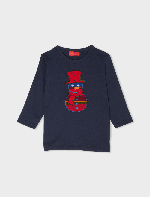 Kids' plain royal cotton T-shirt with embroidered snowman - Clothing | Gallo 1927 - Official Online Shop