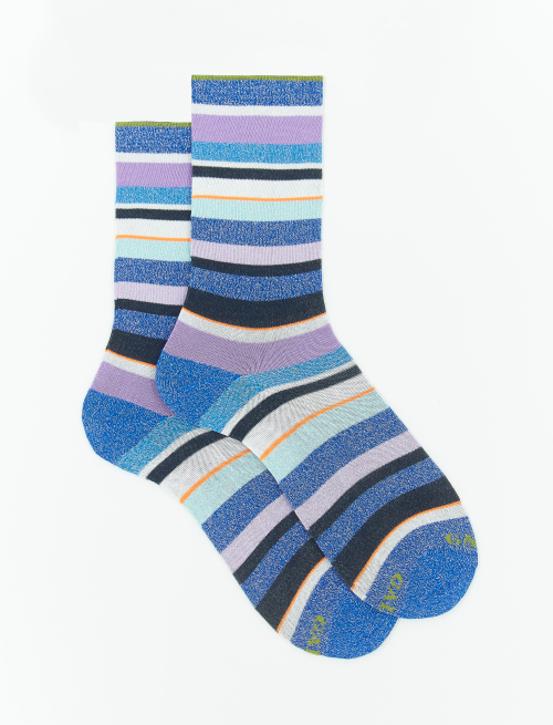 Women's short socks in navy cotton terry cloth with multicoloured stripes - Woman | Gallo 1927 - Official Online Shop