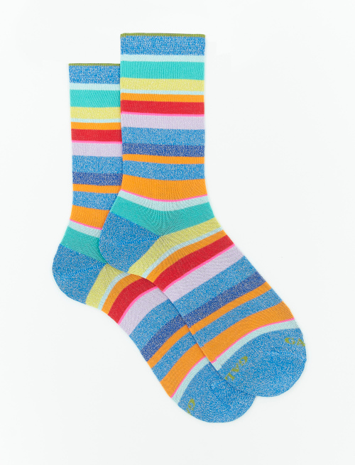 Women's short socks in white cotton terry cloth with multicoloured stripes - Socks | Gallo 1927 - Official Online Shop