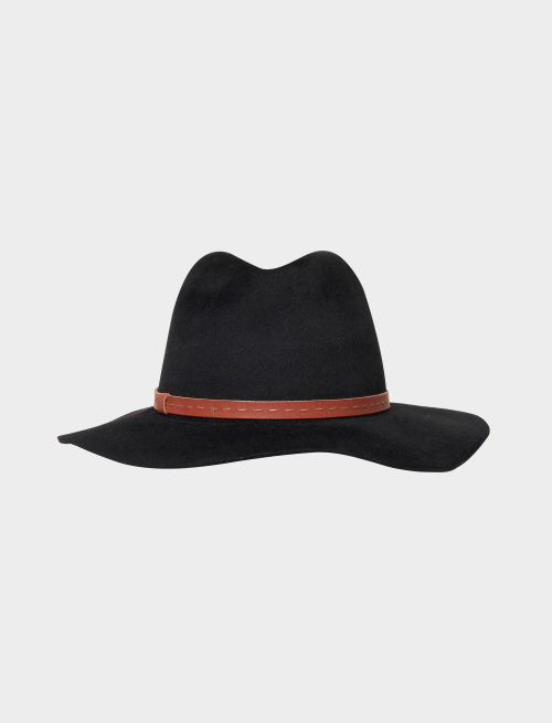 Women's wide-brimmed hat in plain black wool/pony hair - Accessories | Gallo 1927 - Official Online Shop