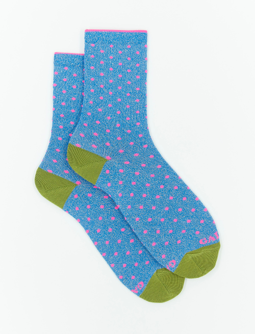 Women's short aegean blue cotton and lurex socks with polka dots - Polka Dot Gallo | Gallo 1927 - Official Online Shop