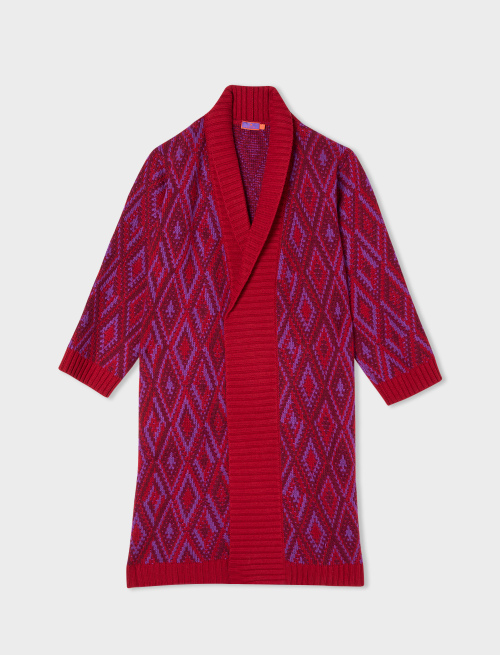 Cappotto lungo donna lana, seta e cashmere mattone fantasia rombi - Abbigliamento | Gallo 1927 - Official Online Shop