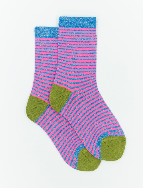 Kids' short aegean blue cotton and lurex socks with Windsor stripes - Windsor | Gallo 1927 - Official Online Shop