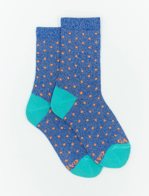 Kids' short cobalt blue cotton and lurex socks with polka dots - Polka Dot Gallo | Gallo 1927 - Official Online Shop