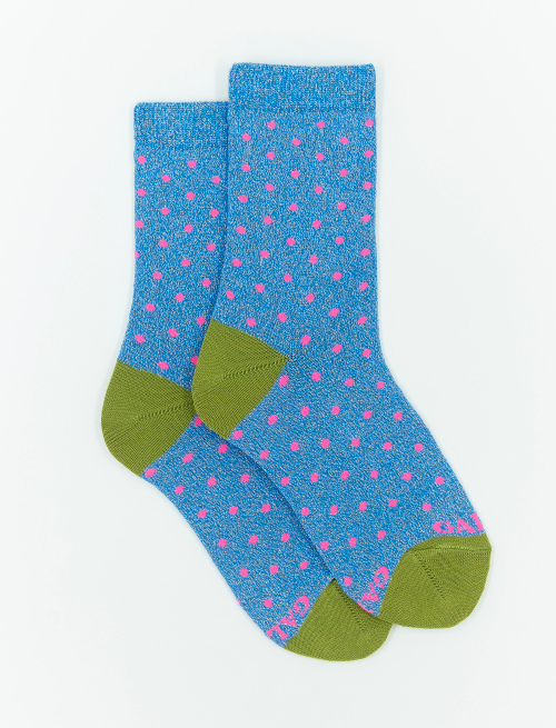 Kids' short aegean blue cotton and lurex socks with polka dots - Short | Gallo 1927 - Official Online Shop