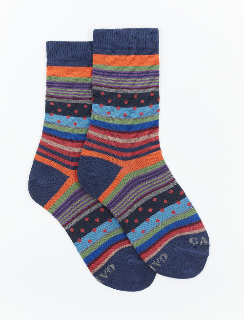 Kids' short royal blue cotton socks with stripes and polka dots - Socks | Gallo 1927 - Official Online Shop