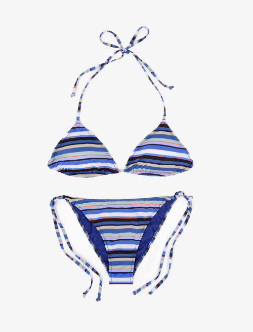 Women's royal blue polyamide triangle bikini with multicoloured stripes - Lifestyle | Gallo 1927 - Official Online Shop