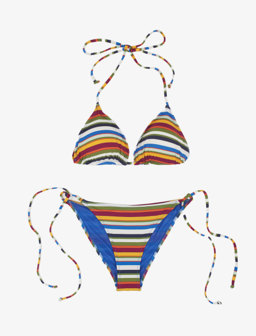 Women's white polyamide triangle bikini with multicolor stripes - Beachwear | Gallo 1927 - Official Online Shop