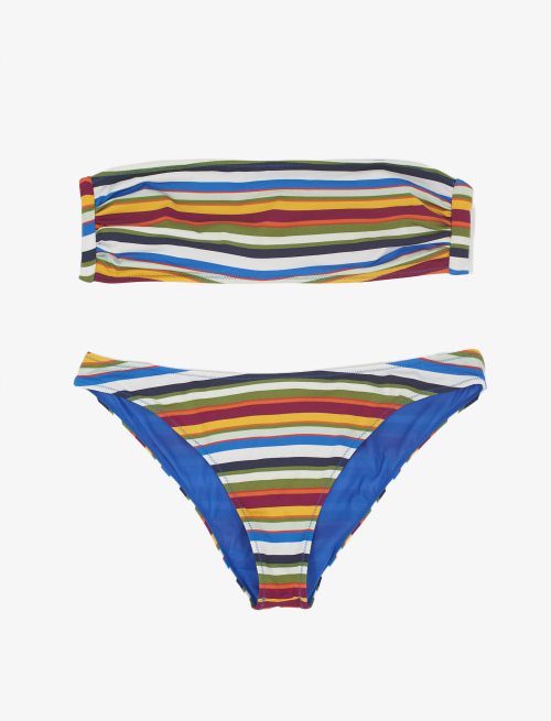 Women's white polyamide bandeau bikini with multicoloured stripes - Beachwear | Gallo 1927 - Official Online Shop