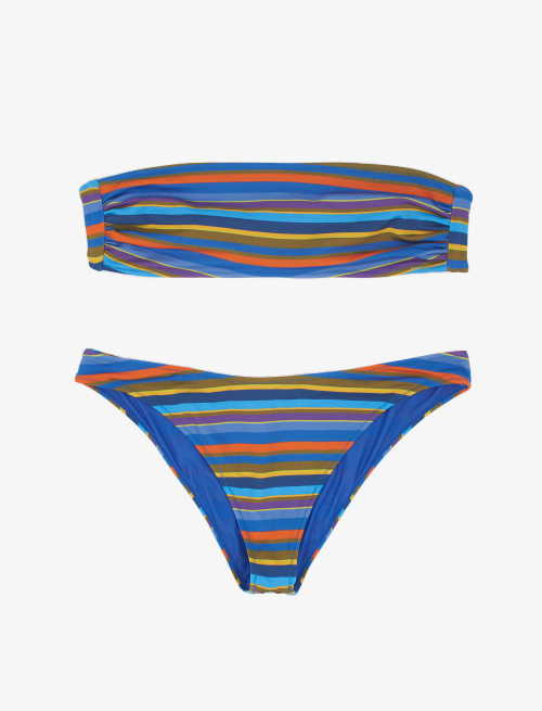Women's periwinkle blue polyamide bandeau bikini with multicoloured stripes - Beachwear | Gallo 1927 - Official Online Shop