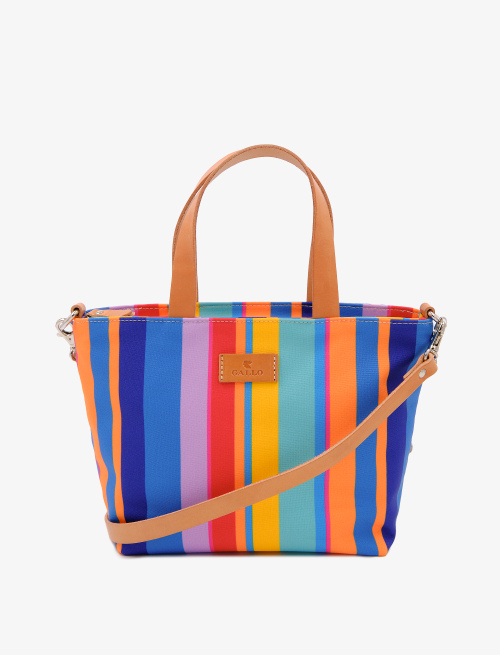 Women's small aegean blue polyester shopper bag with multicoloured stripes - Bags | Gallo 1927 - Official Online Shop