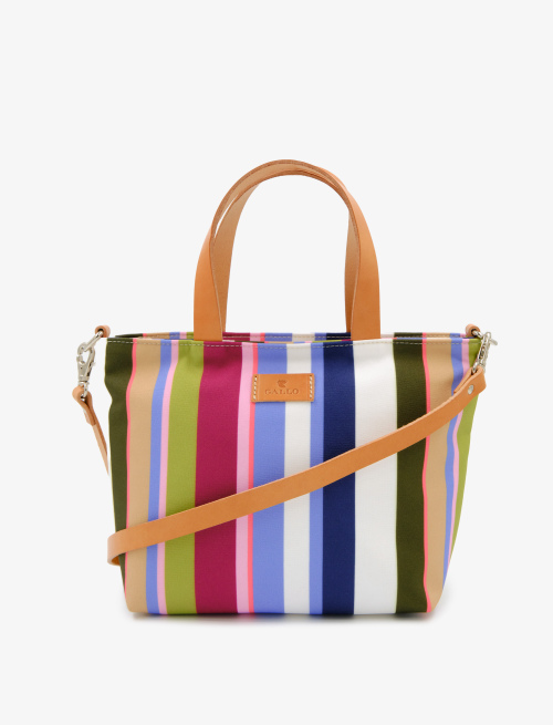 Women's small white polyester shopper bag with multicoloured stripes - Bags | Gallo 1927 - Official Online Shop