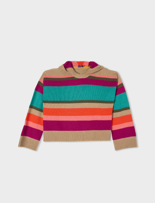 Women's bread beige wool, viscose and cashmere sweatshirt with multicoloured stripes - Clothing | Gallo 1927 - Official Online Shop