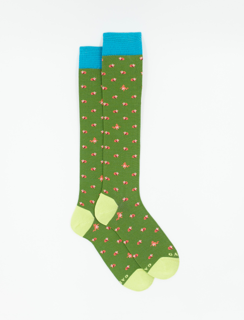 Men's long cactus green ultra-light cotton socks with frog motif - Socks | Gallo 1927 - Official Online Shop