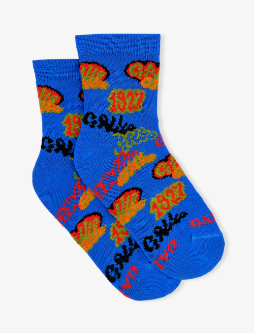 Kids' super short periwinkle light cotton socks with mural motif - Socks | Gallo 1927 - Official Online Shop