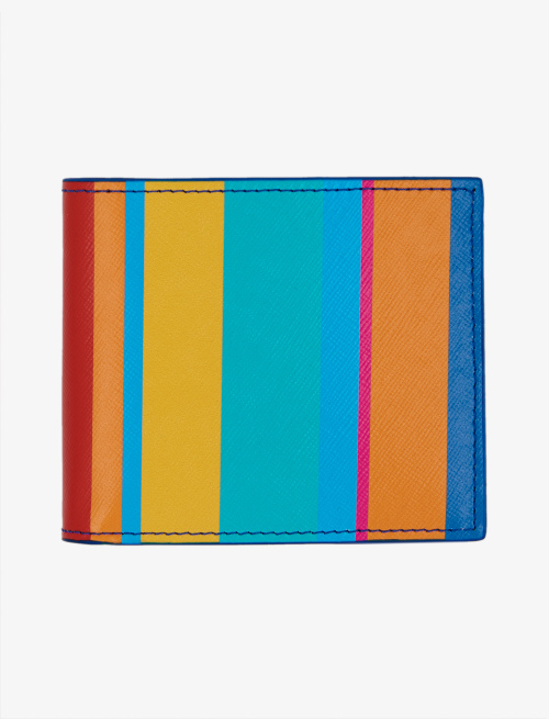 Men's small Aegean blue leather wallet with multicoloured stripes - Small leather goods | Gallo 1927 - Official Online Shop
