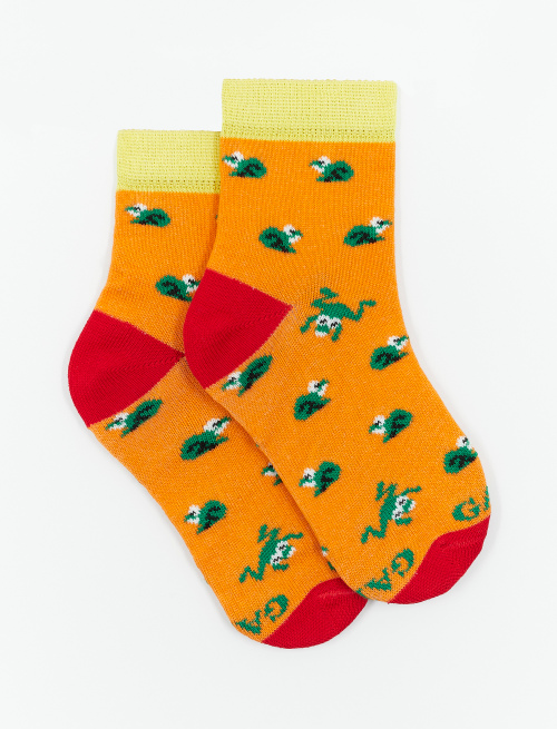 Kids' super short mandarin orange light cotton socks with frog motif - Socks | Gallo 1927 - Official Online Shop