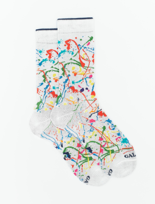 Men's short white light cotton socks with paint splash motif - The SS Edition | Gallo 1927 - Official Online Shop