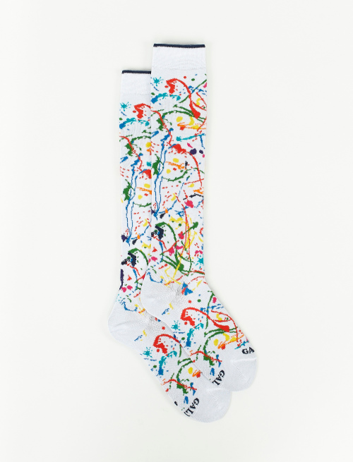 Women's long white light cotton socks with paint splash motif - Long | Gallo 1927 - Official Online Shop