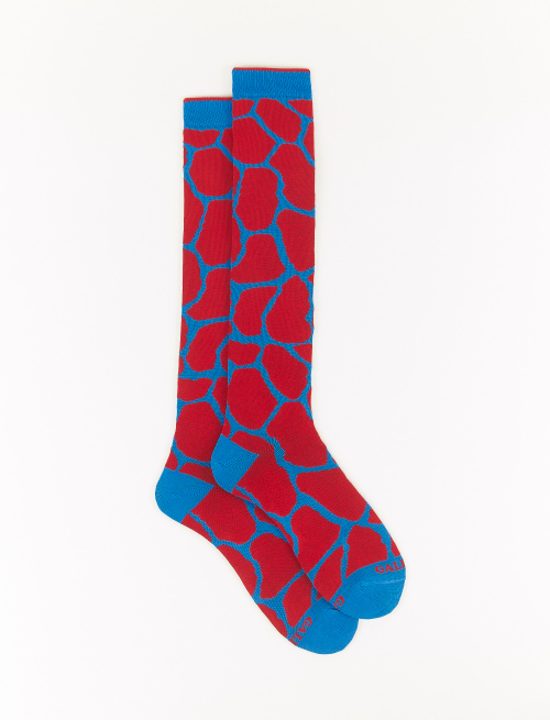 Men's long light cotton socks with giraffe motif, topaz blue - Man | Gallo 1927 - Official Online Shop