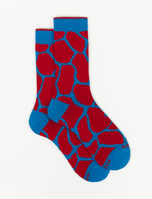 Men's short light cotton socks with giraffe motif, topaz blue - Man | Gallo 1927 - Official Online Shop