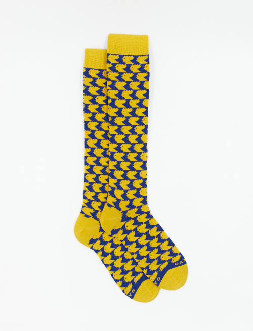 Men's long two-tone light cotton socks with chicken motif, cobalt blue - Best Seller | Gallo 1927 - Official Online Shop