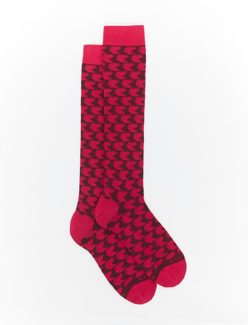 Men's long berry light cotton socks with two-tone hen motif - Man | Gallo 1927 - Official Online Shop